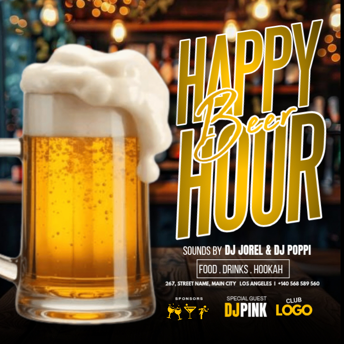 Black Joyful Happy Hour Event Instagram Post Template | PosterMyWall