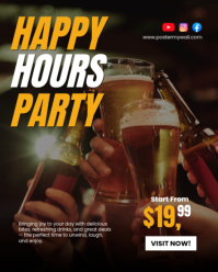 Black Joyful Happy Hour Party Instagram Portrait template