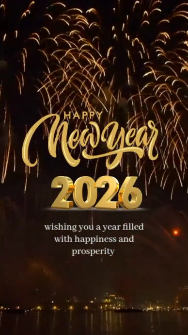 Black Joyful Happy New Year 2026 Digital Display (9:16) Template ...
