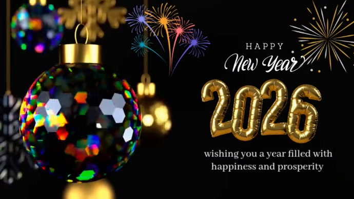 Black Joyful Happy New Year 2026 Digital Display (16:9) Template ...