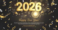 Black Joyful Happy New Year 2026 Facebook Shared Image template