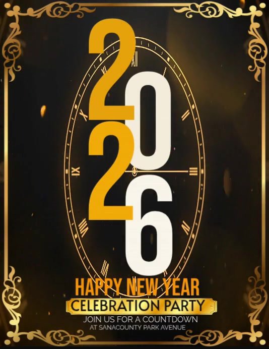 Black Joyful Happy New Year 2026 Flyer (us Letter) Template | PosterMyWall