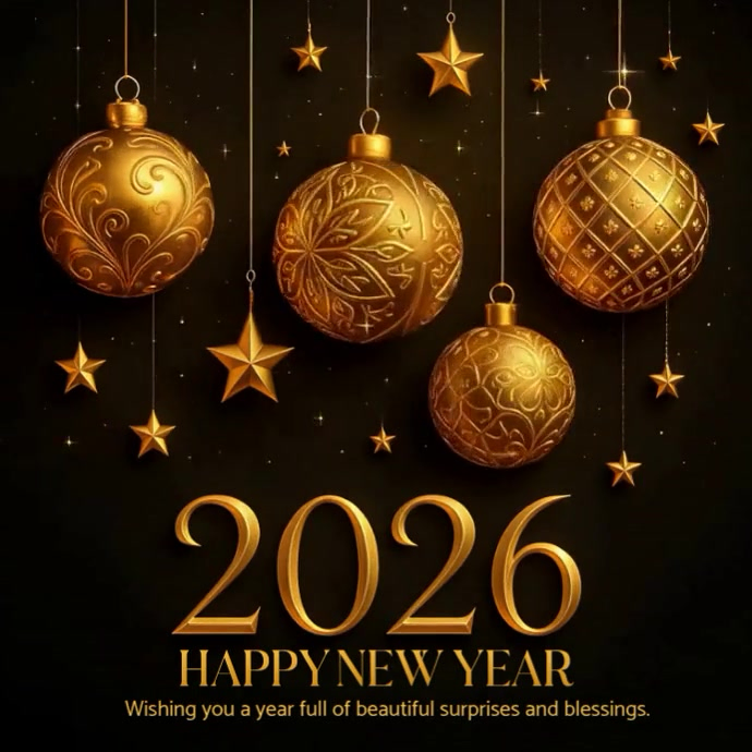 Black Joyful Happy New Year 2026 Instagram Post Template | PosterMyWall