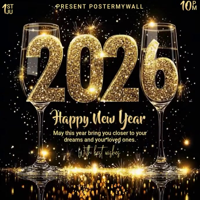 Black Joyful Happy New Year 2026 Instagram Post Template | PosterMyWall