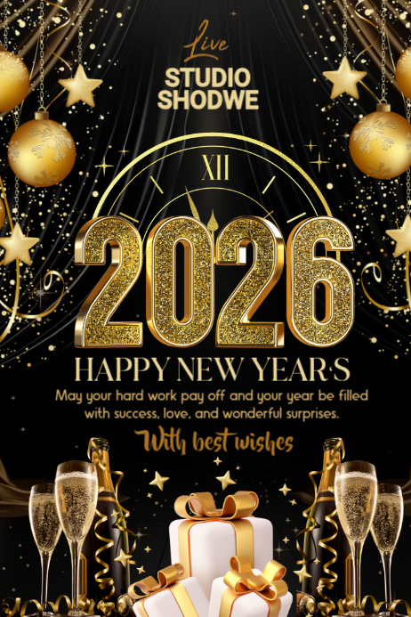 Black Joyful Happy New Year 2026 Poster เทมเพลต | PosterMyWall