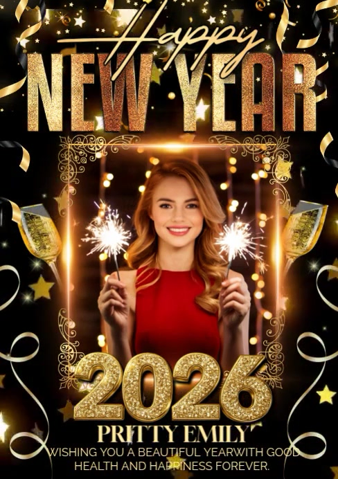Black Joyful Happy New Year A1 Template | PosterMyWall