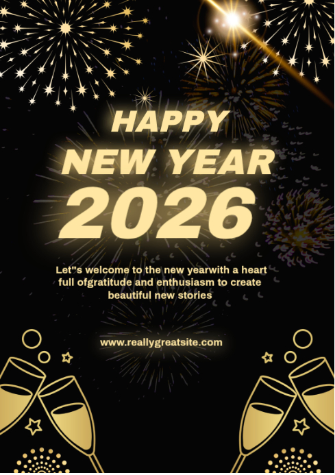 Black Joyful Happy New Year A4 Template | PosterMyWall