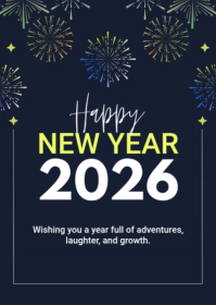 Black Joyful Happy New Year A6 template