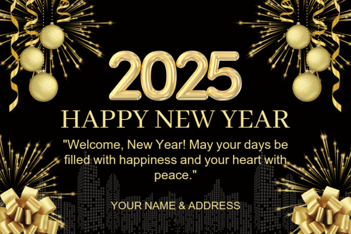 Black Joyful Happy New Year Celebration Label Template | PosterMyWall