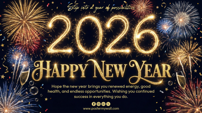 Black Joyful Happy New Year Digital Display (16:9) Template | PosterMyWall