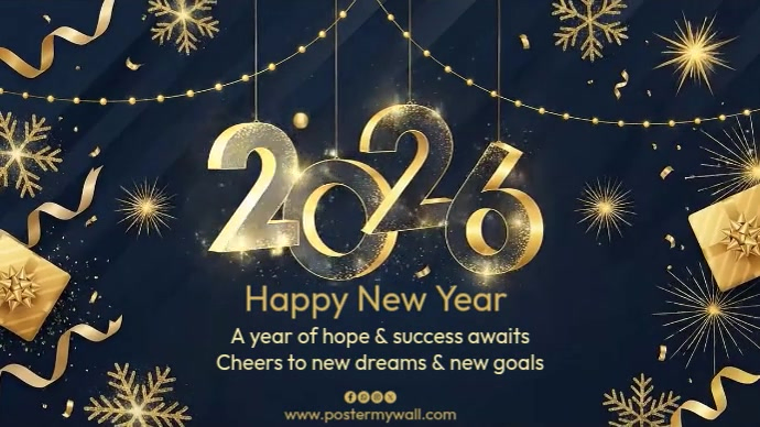 Black Joyful Happy New Year Digital Display (16:9) Template | PosterMyWall