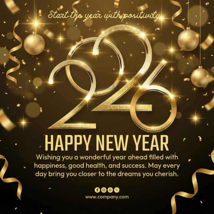 Black Joyful Happy New Year Instagram Post Template | PosterMyWall