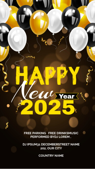 Black Joyful Happy New Year  Instagram Story || happy new year 2025 || golden happy new year Instagram-verhaal template