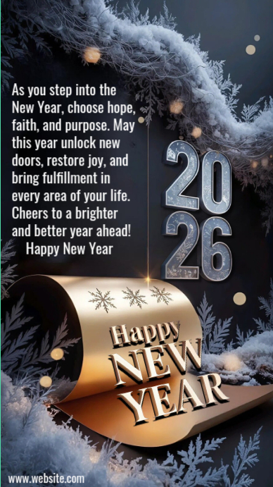 Plantilla de Black Joyful Happy New Year Message 2026 Template Design ...