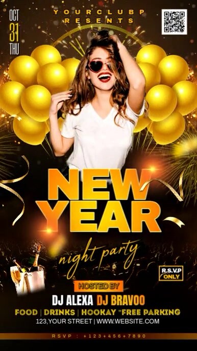 Black Joyful Happy New Year Party Video Flyer Instagram Reel template