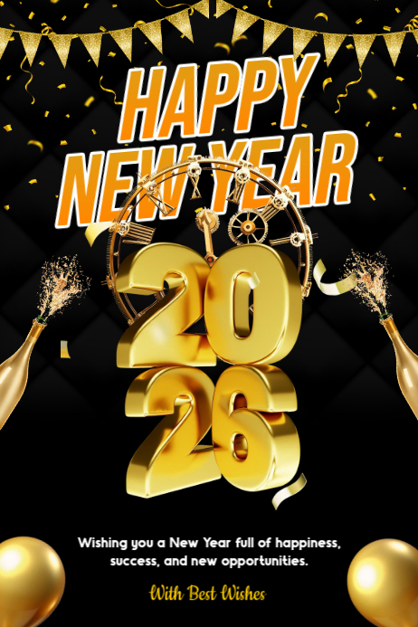 Black Joyful Happy New Year Poster Template | PosterMyWall