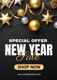 Black Joyful Happy New Year Sale A4 template