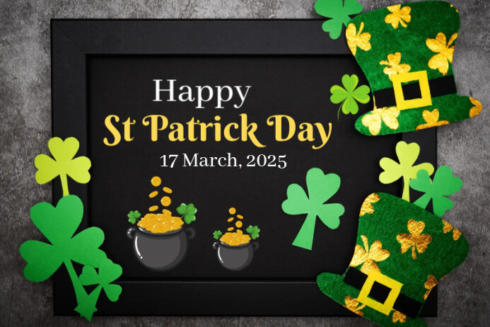 Black Joyful Happy St Patrick Day Online Design Flyer/template  Label