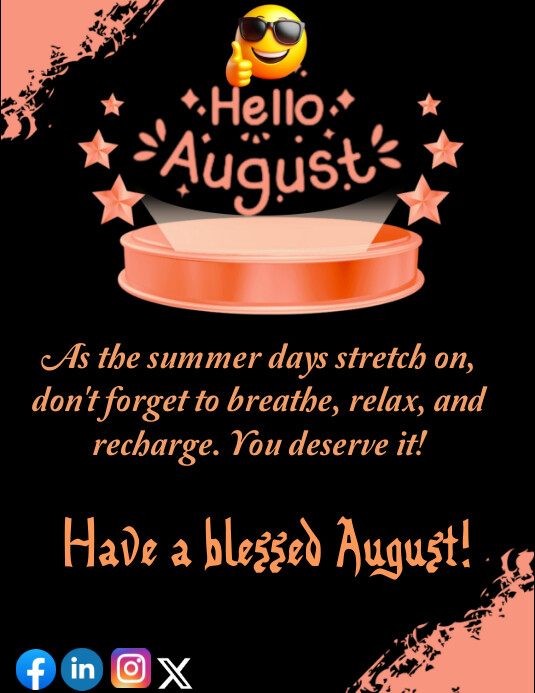 BLACK JOYFUL HELLO AUGUST INSPIRATIONAL QUOTE Flyer (US Letter) template