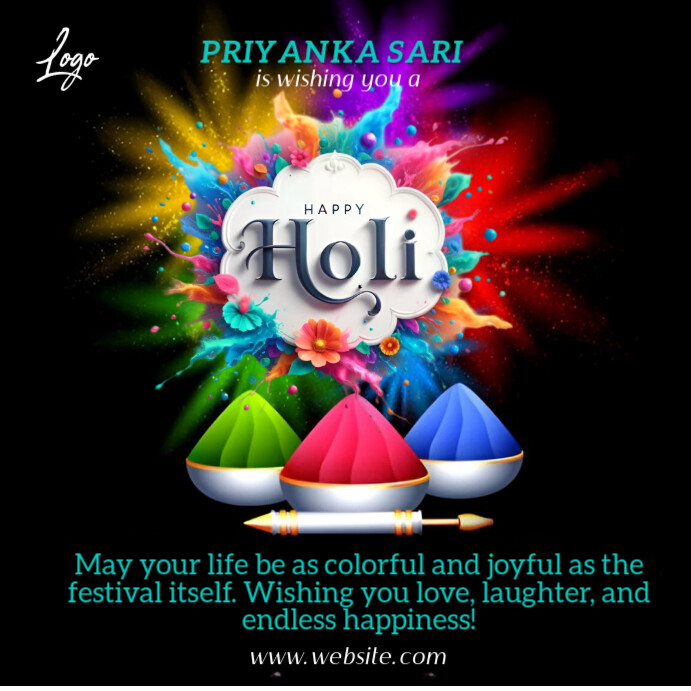 Black Joyful Holi Festival Celebration Flyer Instagram Post Wpis na Instagrama template