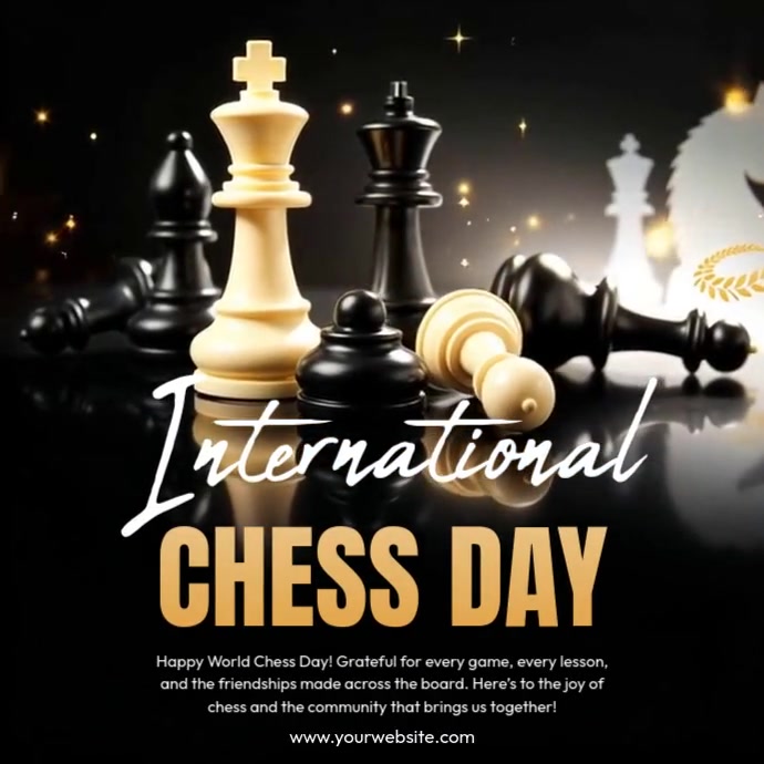 Black Joyful International Chess Day Square (1:1) 方形(1:1) template