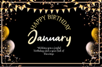 Black Joyful January Birthday Card  Label template