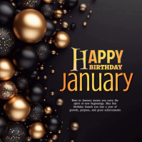 Black Joyful January Birthday Card  Logo template