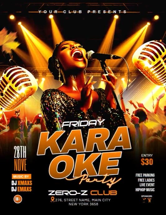 Black Joyful Karaoke And Ladies Night Party Flyer Flyer (us Letter) template