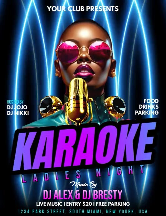 Black Joyful Karaoke Ladies Night Party Video Flyer (US Letter) template