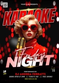 Black Joyful Karaoke Night Party Video Flyer A6 template