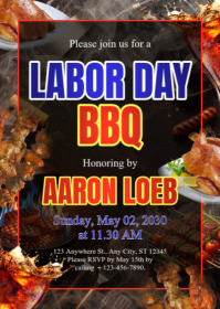 Black Joyful Labor Day BBQ Invitation A6 template