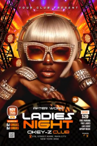 Black Joyful Ladies Night Club Party Flyer Poster template
