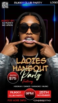 Black Joyful Ladies Night Out Party Flyer | Club & Hangout Event Template" Digital Display (9:16)