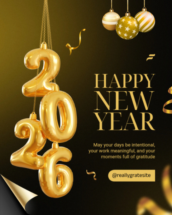 Black Joyful Luxury Gold 2026 Happy New Year Banner – Elegant 3d