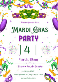 Белый Mardi Gras Party A4 Template