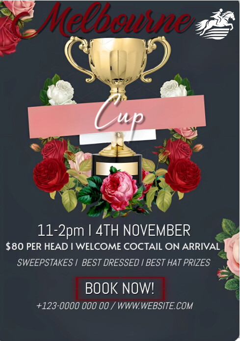 Black Joyful Melbourne Cup Design Flyer A4 Template | PosterMyWall