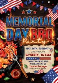Black Joyful Memorial Day BBQ Party A4 template