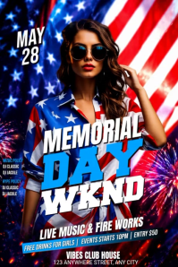 Black Joyful Memorial Day Weekend Party | Star and stripes | Weekend Party Poster Video Плакат template