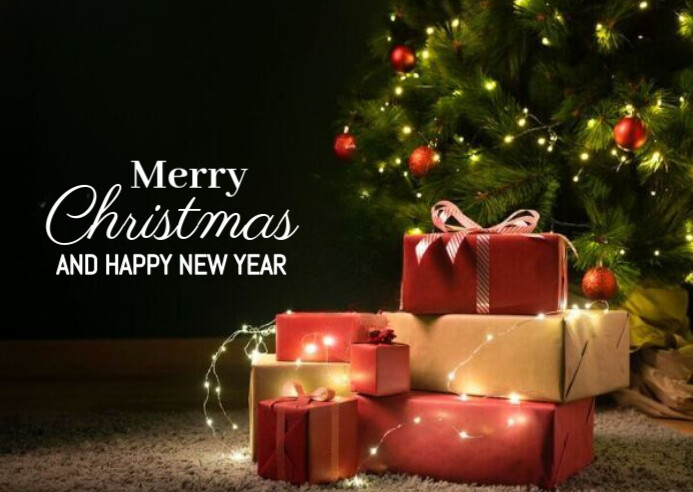 Black Joyful Merry Christmas And Happy New Year Postcard Template ...
