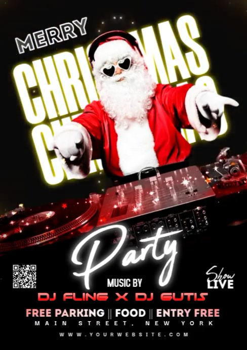 Black Joyful Merry Christmas Party A4 Template | PosterMyWall