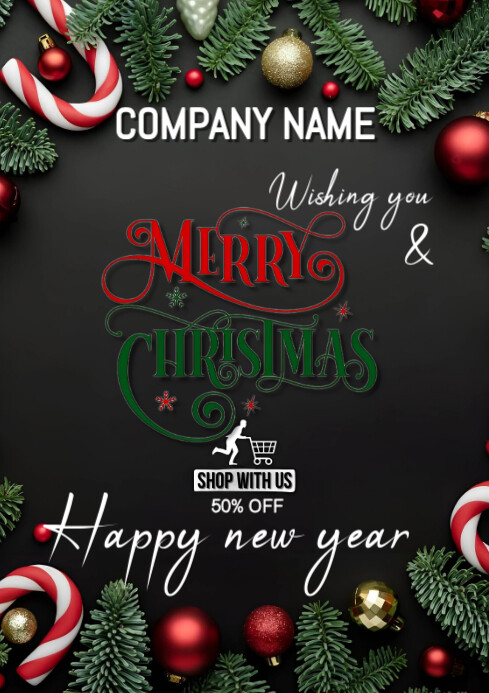 Copy of Black Joyful Merry Christmass And Happy New Year Card A4 ...