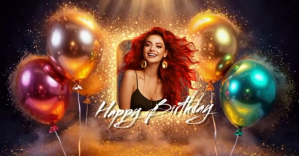 Black Joyful Metallic Ballons Birthday Video Music Facebook Shared Image template