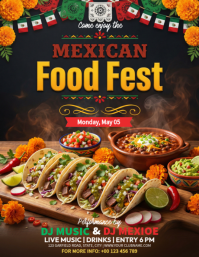 Black Joyful Mexican Food Festival Flyer Volante (Carta US) template