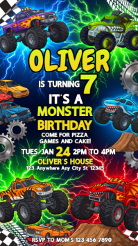 Zwart Monster Truck Birthday Party Instagram Story Template