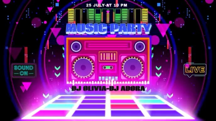 Black Joyful Music Night Party Video Digital Display (16:9) template