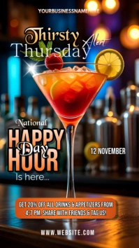 Black Joyful National Happy Hour Day Digital Display (9:16) template