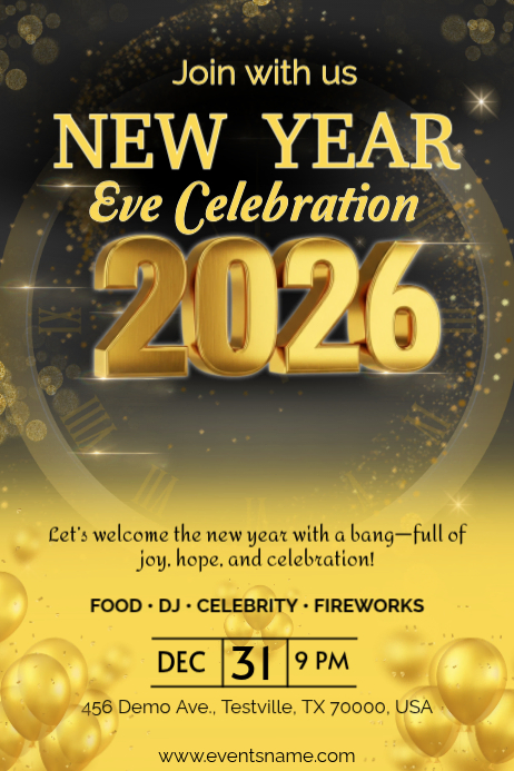 Black Joyful New Year Celebration Poster Template | PosterMyWall