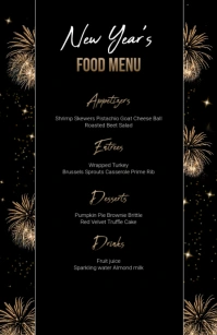 Black Joyful  New Year Food Menu  Half Page Wide Szeroki pół strony template
