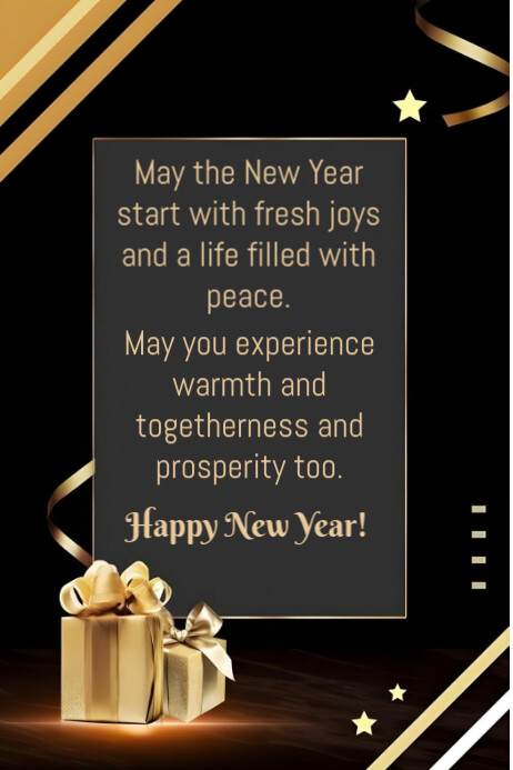Black Joyful New Year Greetings Card Poster Template | PosterMyWall