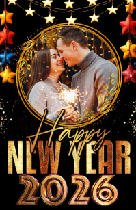 Black Joyful New Year Half Page Wide Isigamu Sekhasi Ububanzi template